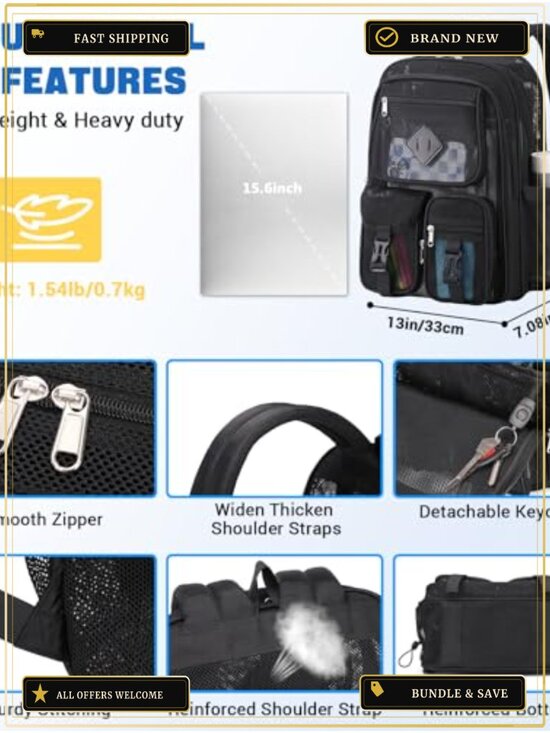Heavy Duty See Through Mesh Backpack for School, Beach, Sports, Travel